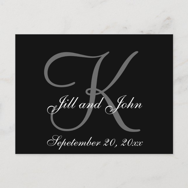 Grey, Black, First Names, Monogram Save the Date Announcement Postcard (Front)