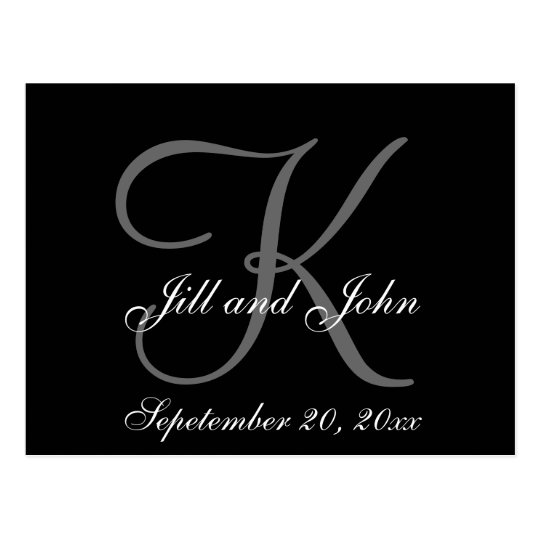 Grey, Black, First Names, Monogram Save the Date Postcard