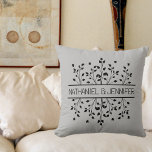 Grey & Black Floral Frame Monogram Wedding Throw Pillow<br><div class="desc">Introducing this pale grey and black personalized simple farmhouse-style accent cushion, a charming décor piece that beautifully showcases your special wedding day. This unique cushion features a split floral and butterfly frame, elegantly designed to highlight the names of the happy couple, creating a heartfelt and visually captivating addition to your...</div>