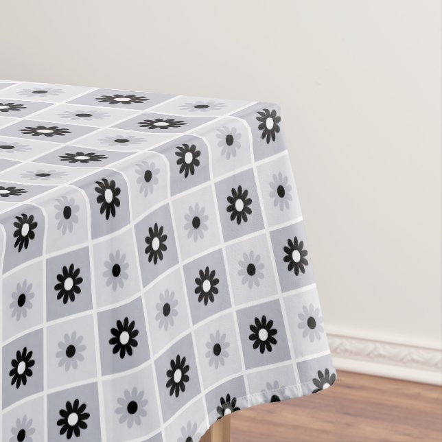 Grey/Black Floral Pattern Tablecloth (In Situ)