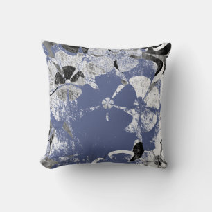 Grey Black Floral Vintage Throw Pillow
