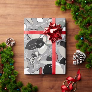 Grey Black Floral Winter Magnolia Wrapping Paper
