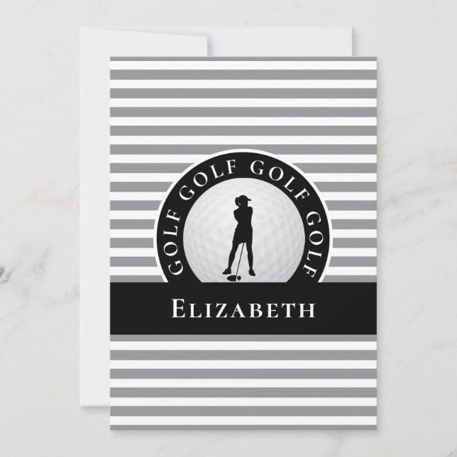 Grey Black For Her Personalized Golfer Thank You Card (Front)