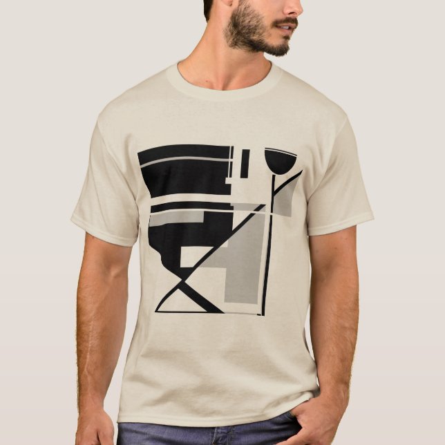 Grey Black Geometric MCM-inspired Abstract Art T-Shirt (Front)