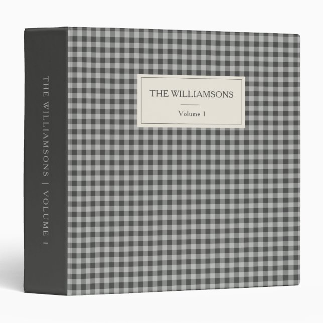 Grey Black Gingham Personalized Family Photo Binder (Front/Spine)