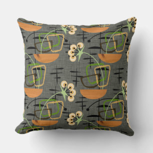 Grey, Black & Gold Houseplants   Mid-Century Retro Throw Pillow