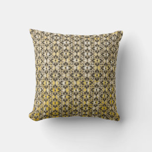 Grey, Black, & Gold Patterned Flowers Throw Pillow