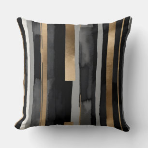 Grey black gold stripes throw pillow