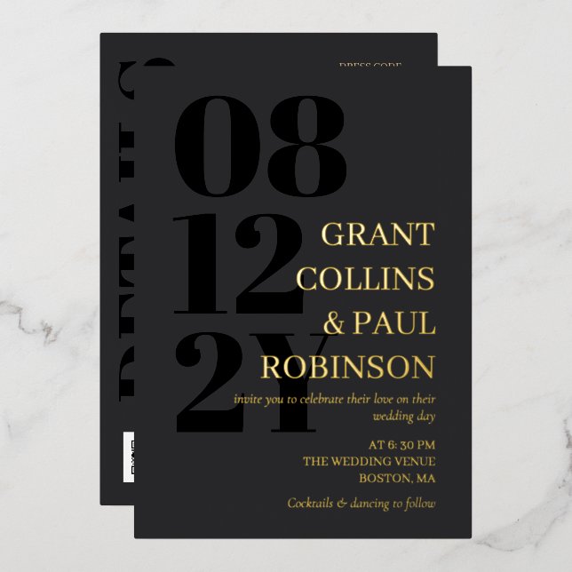 Grey Black Gold Typography 2 in 1 QR Code Wedding (Front/Back)