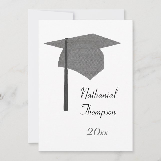 Grey Black Graduation Cap and Tassel Invitations (Front)