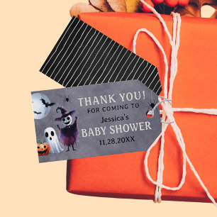 Grey Black Halloween Baby Shower Thank You Gift Tags