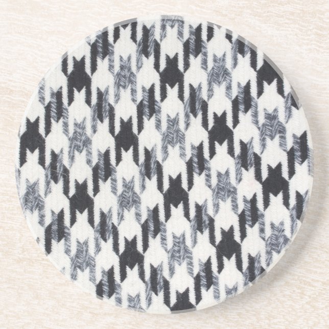 Grey & Black Houndstooth Modern Fabric Texture Coaster (Front)