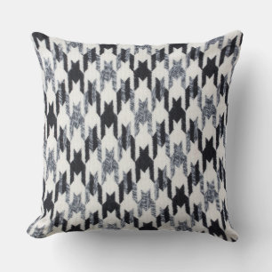 Grey & Black Houndstooth Modern Fabric Texture Throw Pillow