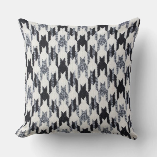 Grey & Black Houndstooth Modern Fabric Texture Throw Pillow (Front)