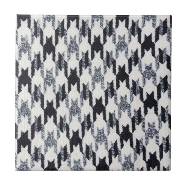 Grey & Black Houndstooth Modern Fabric Texture Tile (Front)