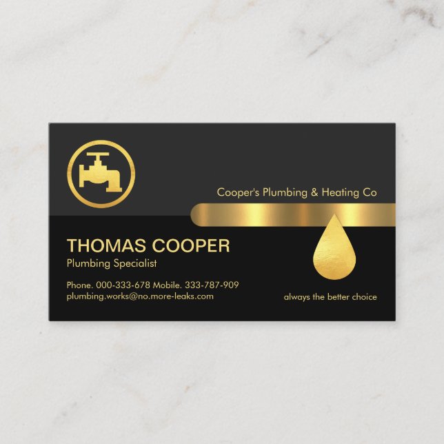 Grey Black Layers Gold Faucet  Business Card (Front)