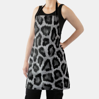 Grey Black Leopard Animal Print  Apron