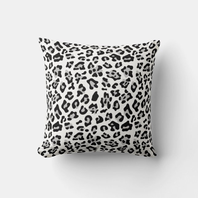 Grey Black Leopard Animal Print Pattern Throw Pillow (Front)