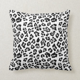 Grey Black Leopard Animal Print Pattern Throw Pillow