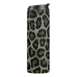 Grey Black Leopard Animal Print Thermal Tumbler