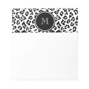 Grey Black Leopard Animal Print with Monogram Notepad