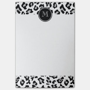 Grey Black Leopard Animal Print with Monogram Post-it Notes
