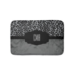 Grey & Black Leopard Pattern DIY Monogram Bath Mat