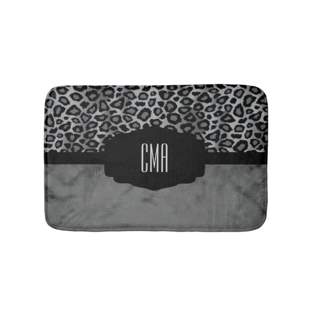Grey & Black Leopard Pattern | DIY Monogram Bath Mat (Front)