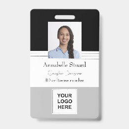 Grey Black Lined Name photo employee corporate Badge