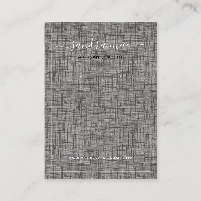 Grey Black Linen Texture Look Jewellery Display Ca Business Card (Front)