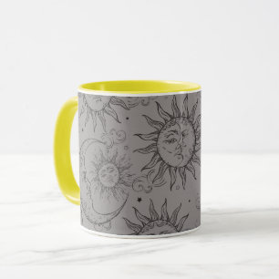 Grey Black Magic Vintage Celestial Sun Moon Stars Mug