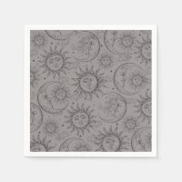 Grey Black Magic Vintage Celestial Sun Moon Stars