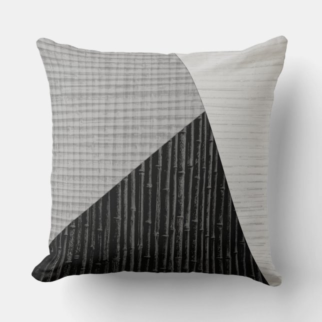 Grey Black Modern Bamboo Print Crosshatch Weave Throw Pillow (Front)