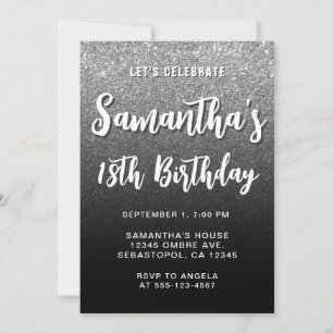 Grey Black Modern Gradient 18th Birthday Invitation