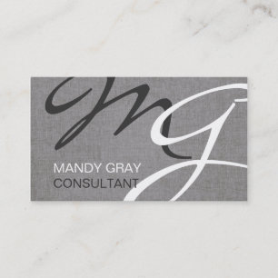 Grey Black Modern Monogram Linen Business Card