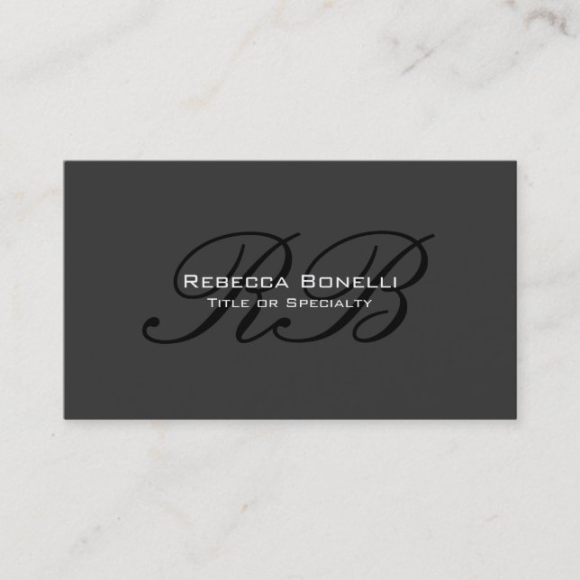 Grey Black Monogram Business Card (Front)