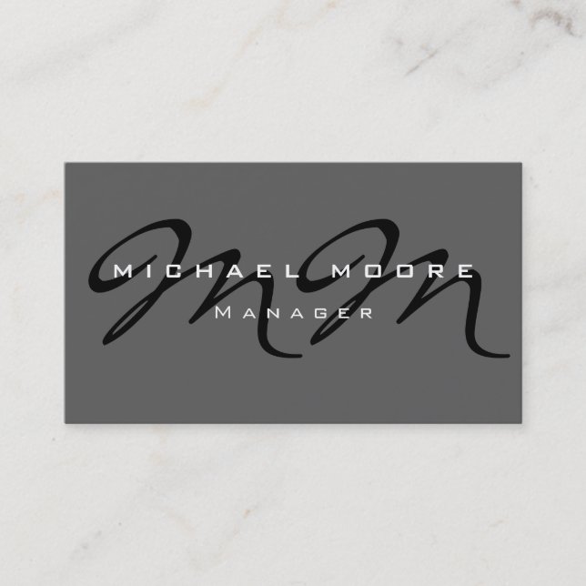 Grey Black Monogram Trendy Modern Business Card (Front)