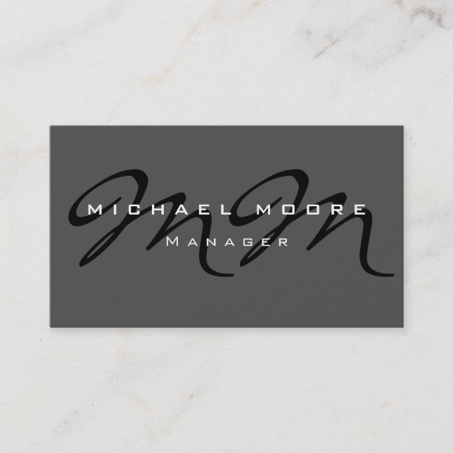 Grey Black Monogram Trendy Modern Business Card (Front)