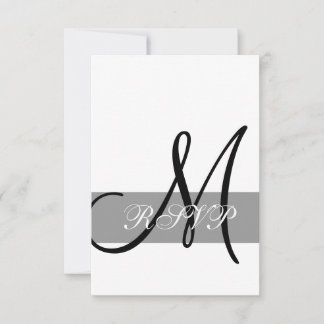 Grey Black Monogram Wedding RSVP Card