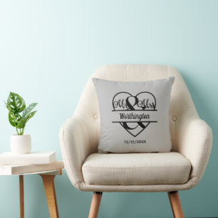 Grey Black Mr. and Mrs. Heart Wedding Gift Throw Pillow