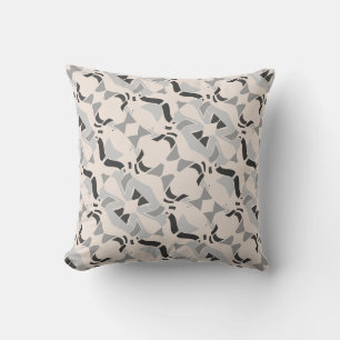 Grey Black on Beige Diagonal Art Abstract Motif Throw Pillow