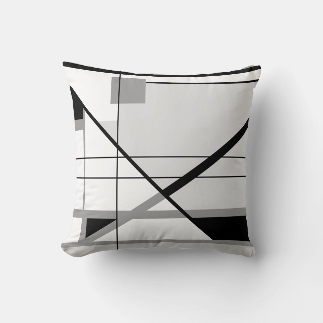 Grey Black on White Crisscross Geometric Design Throw Pillow (Front)