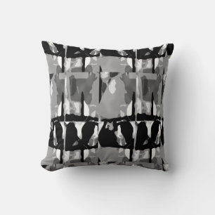 Grey Black on White Watercolor Art Large Mosaics   Throw Pillow