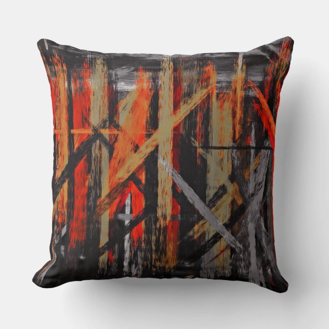 Grey Black Orange Abstract Painting Throw Pillow (Front)