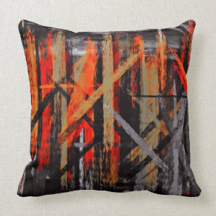 Grey Black Orange Abstract Painting Throw Pillow