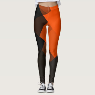 Grey Black Orange Modern Geometric Pattern Leggings