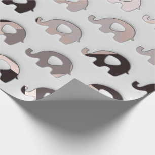 Grey Black Pastel Grey 3D Elephants Wrapping Paper