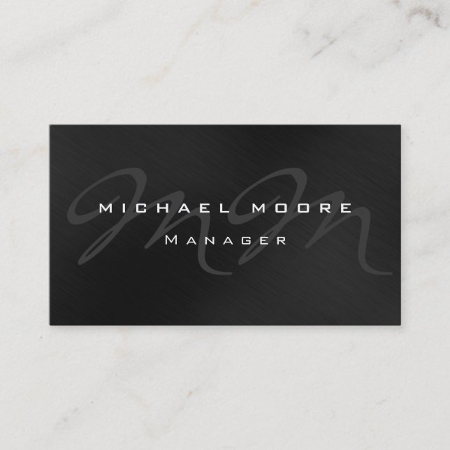 Grey Black Pattern Monogram Business Card (Front)
