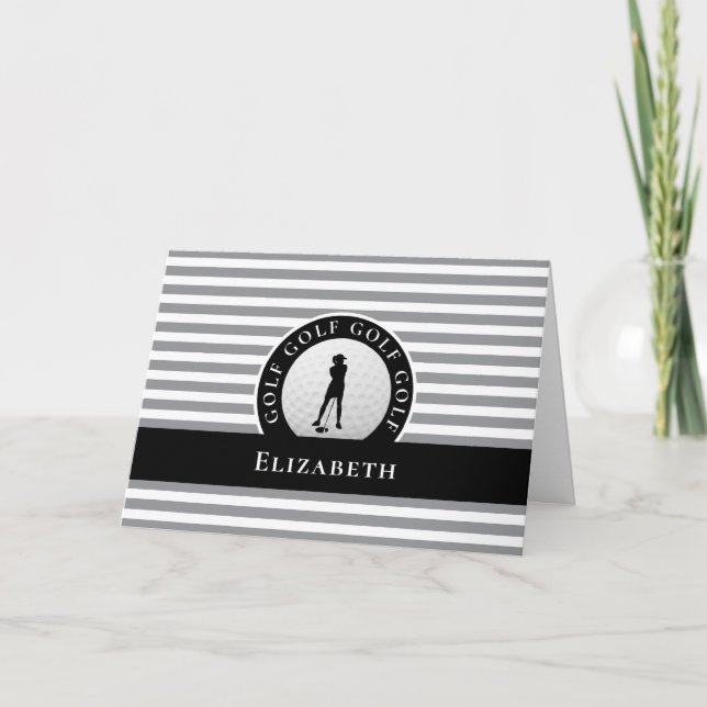Grey Black Personalized For Her Golfer Thank You Note Card (Front)