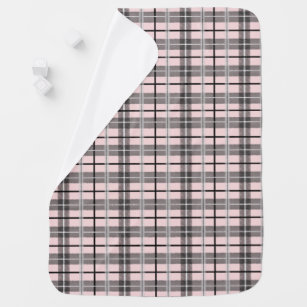 Grey Black Pink Simple Plaid Tartan Pattern Baby Blanket